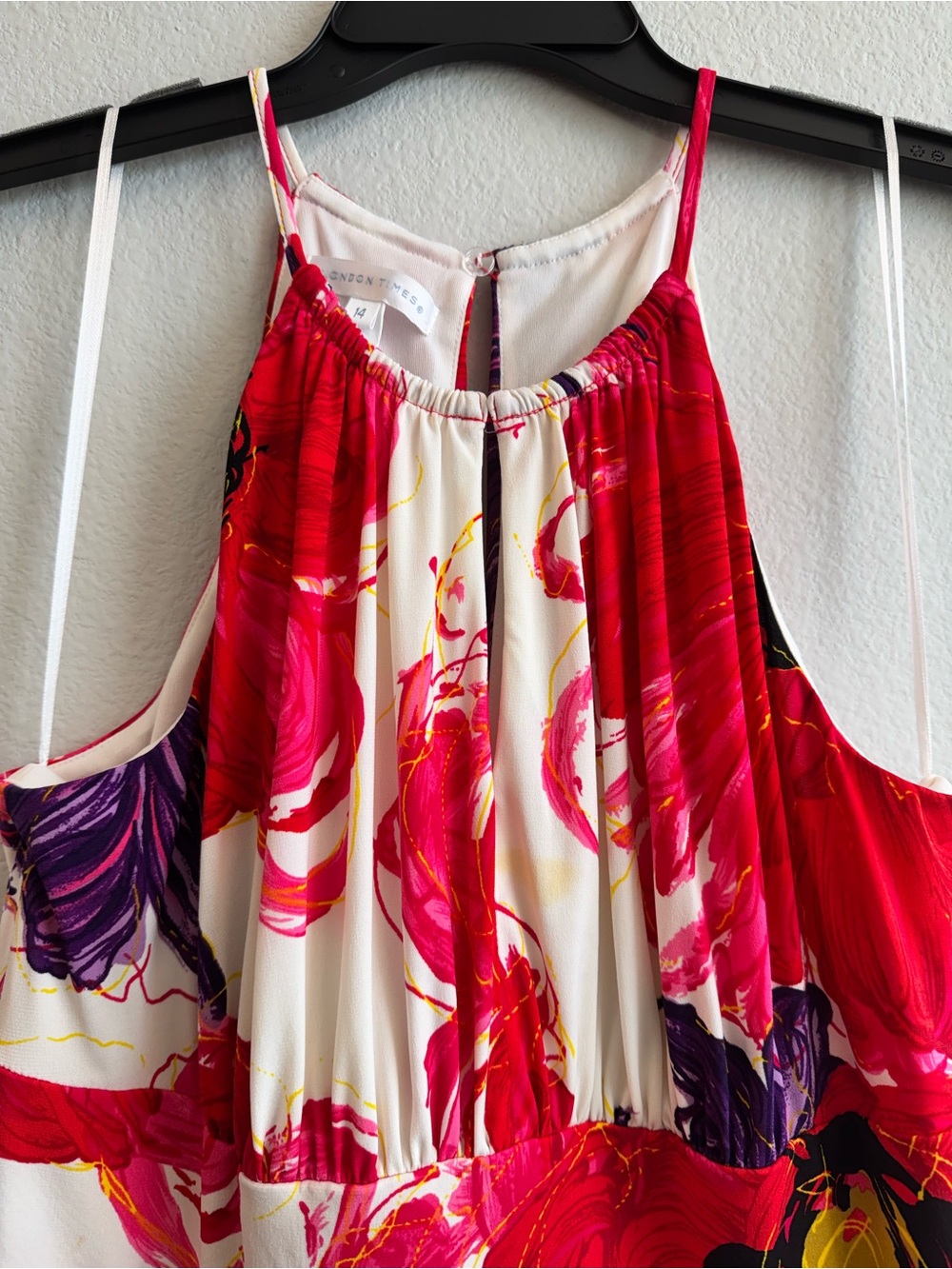 London Times Red and White Floral Midi Halter Dress - Picture 2 of 4
